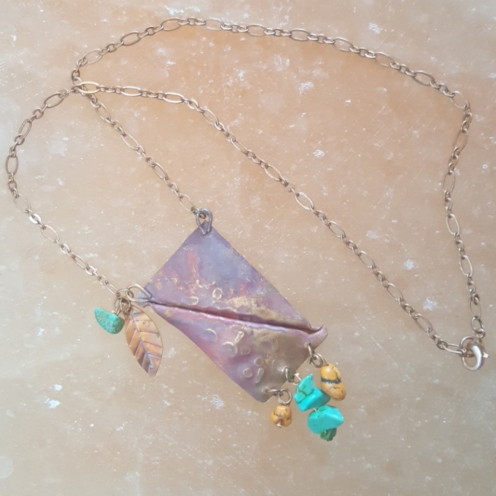 Artisan-made copper necklace with natural stones